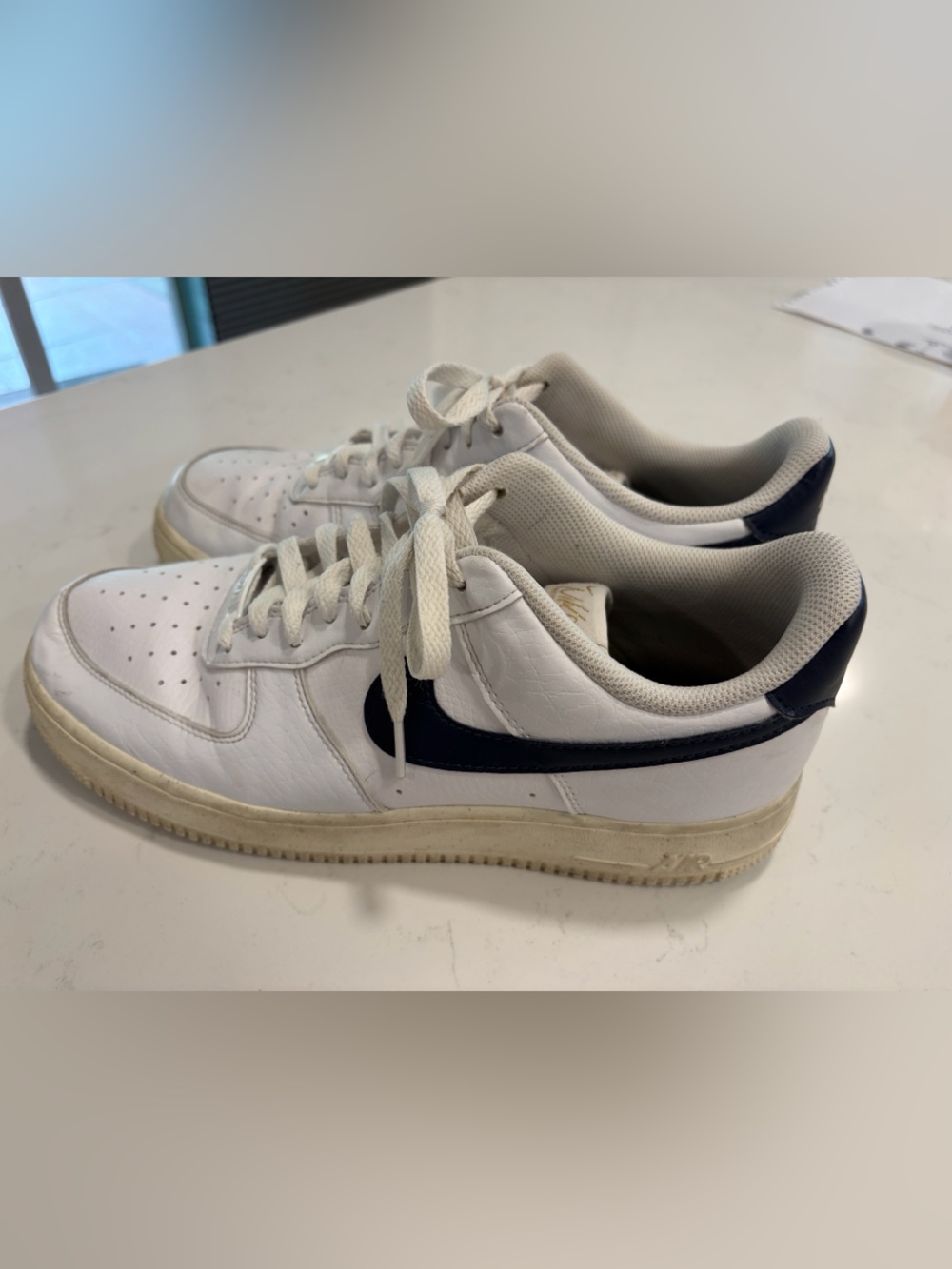 Nike White AF1 Low-Top Sneakers with Navy Swoosh
